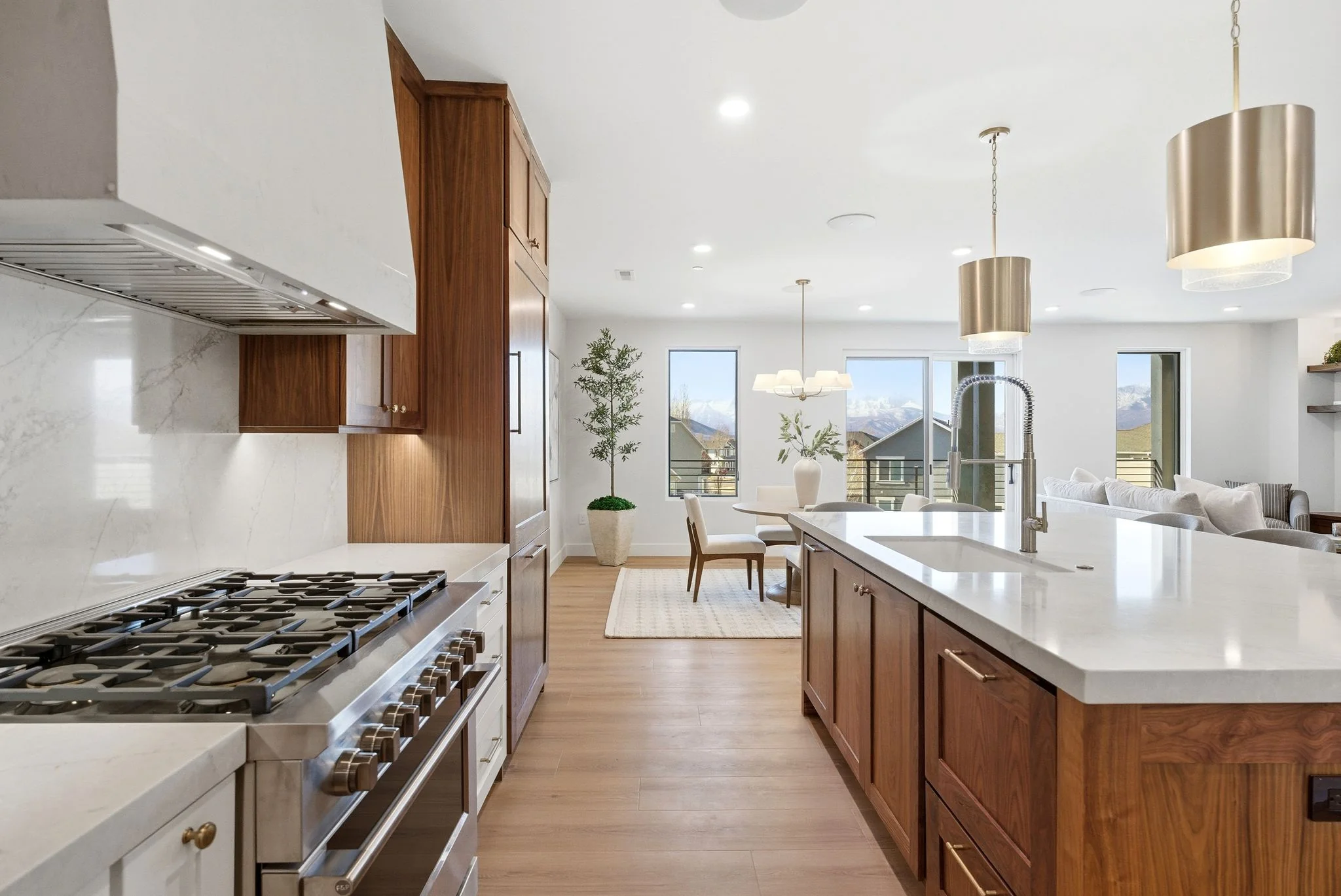 Kitchen appliance run with built-in refrigerator and ovens